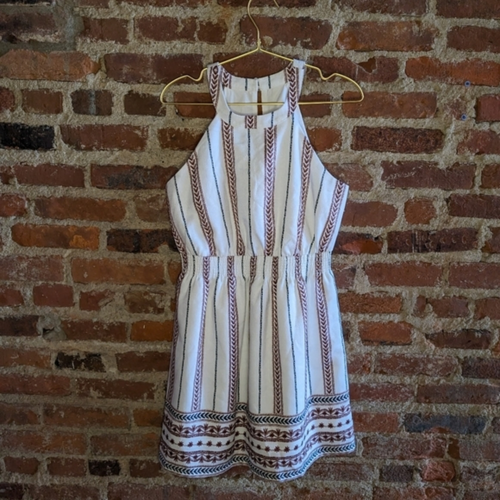 NWT Moon River Medium Halter Strap Striped Dress w/ Open Back